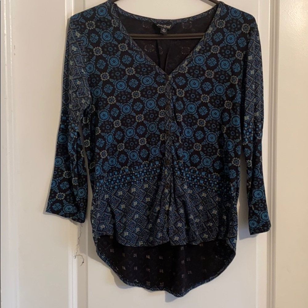 Lucky Brand navy boho 3/4 top